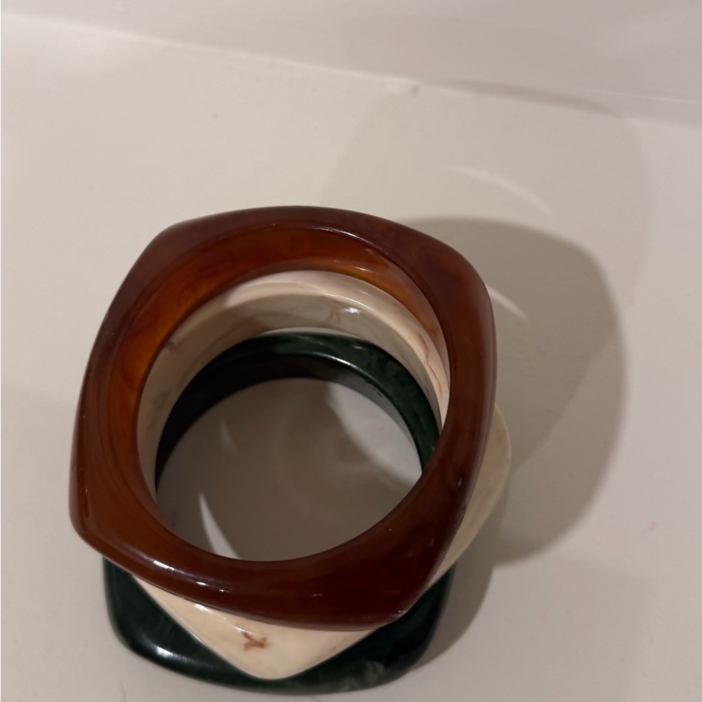 Stacked Resin Bangle Set - Brown, Cream, Forest Green